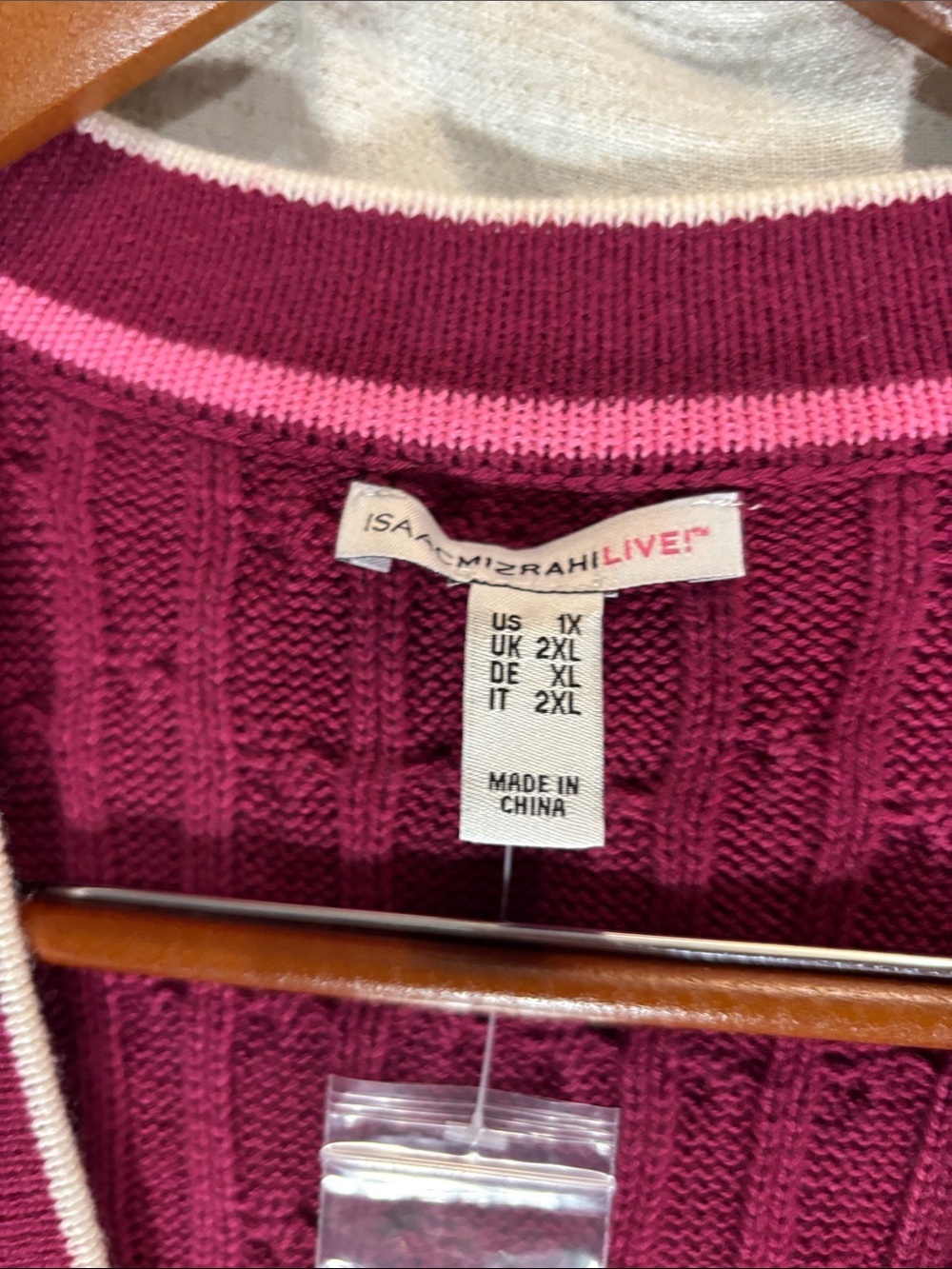 Isaac Mizrahi Fuchsia Cable-Knit Cardigan with White Trim - Picture 2 of 9